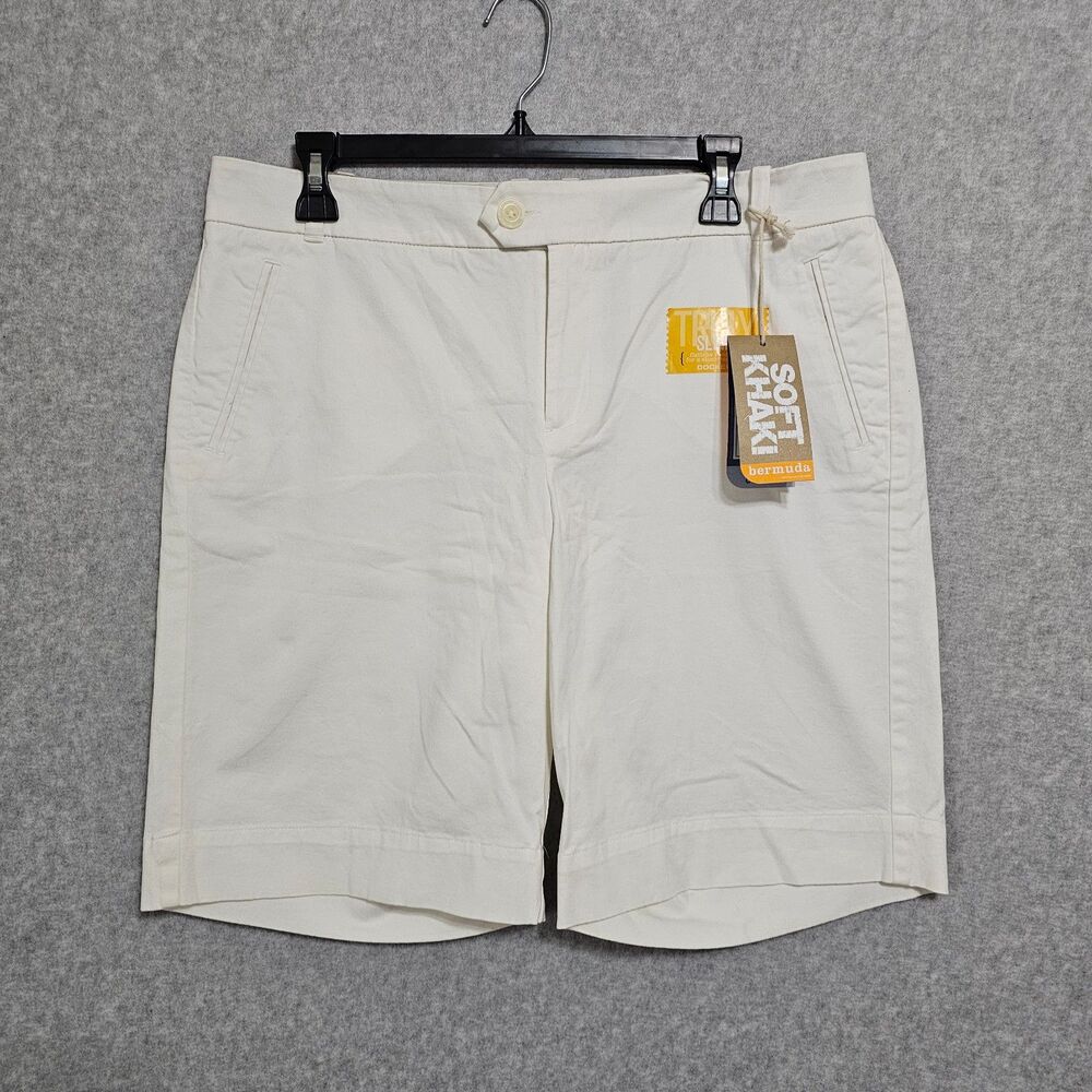 NEW Dockers Bermuda Shorts Size 14 White Ivory Stretchy Soft Khaki Shorts Womens